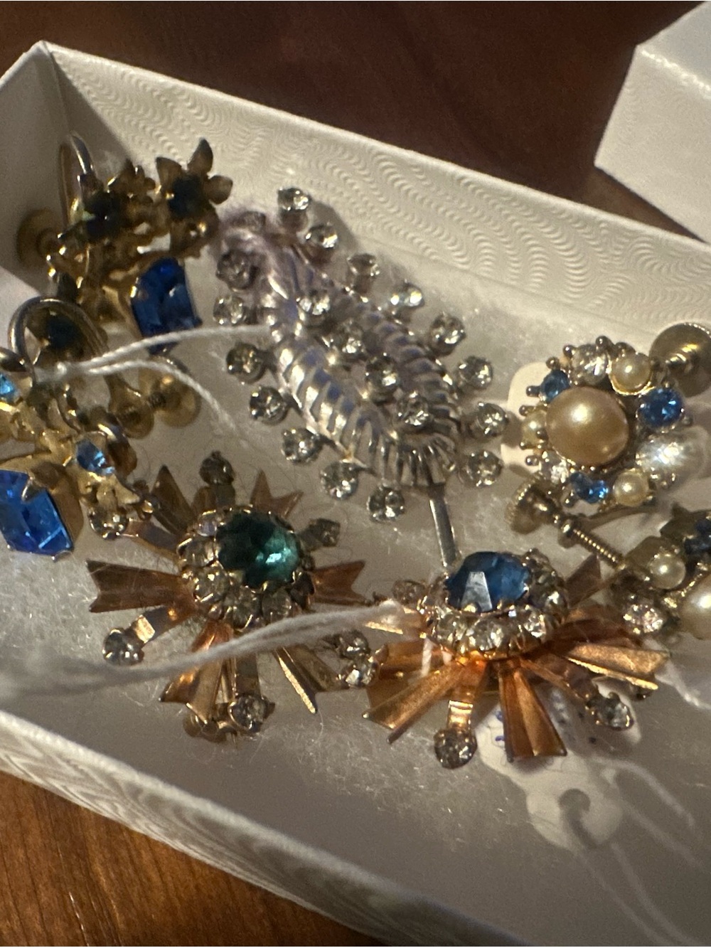 Vintage-Inspired Gold and Blue Crystal Brooch Set